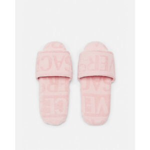 Versace All Over Pink 100% Cotton Jacquard Slippers L Authentic